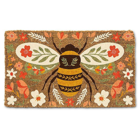 Floral bee doormat 18x30"L