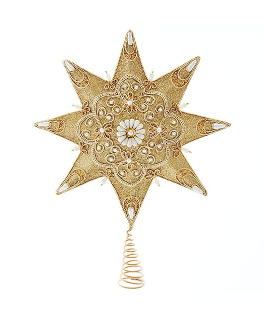 16" unlit pearl and gold shimmer star tree-topper