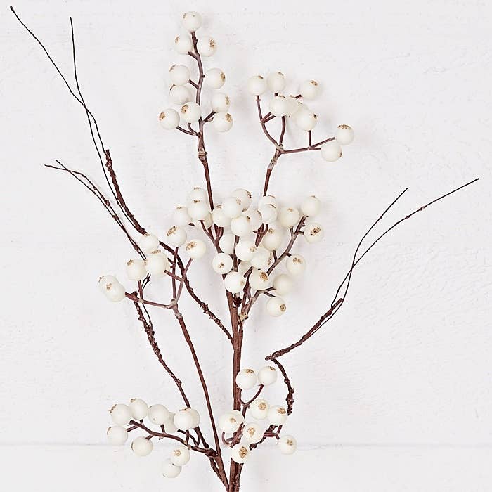 19in Pick White snowberries with wispy twigs