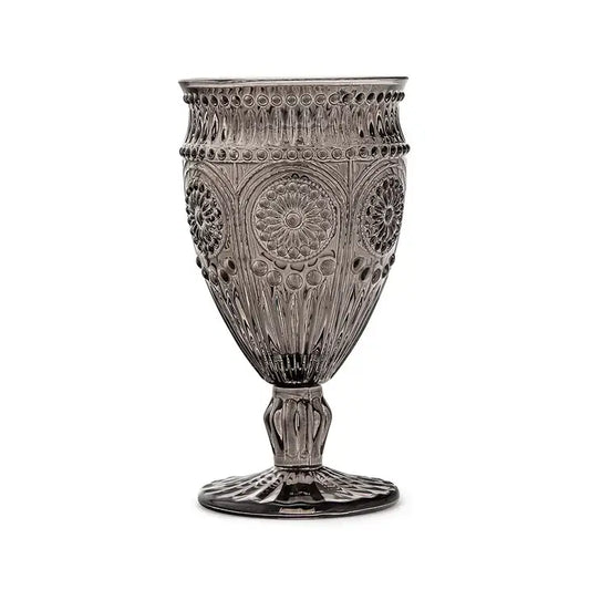 Vintage Style Pressed Glass Wine Goblet: Black