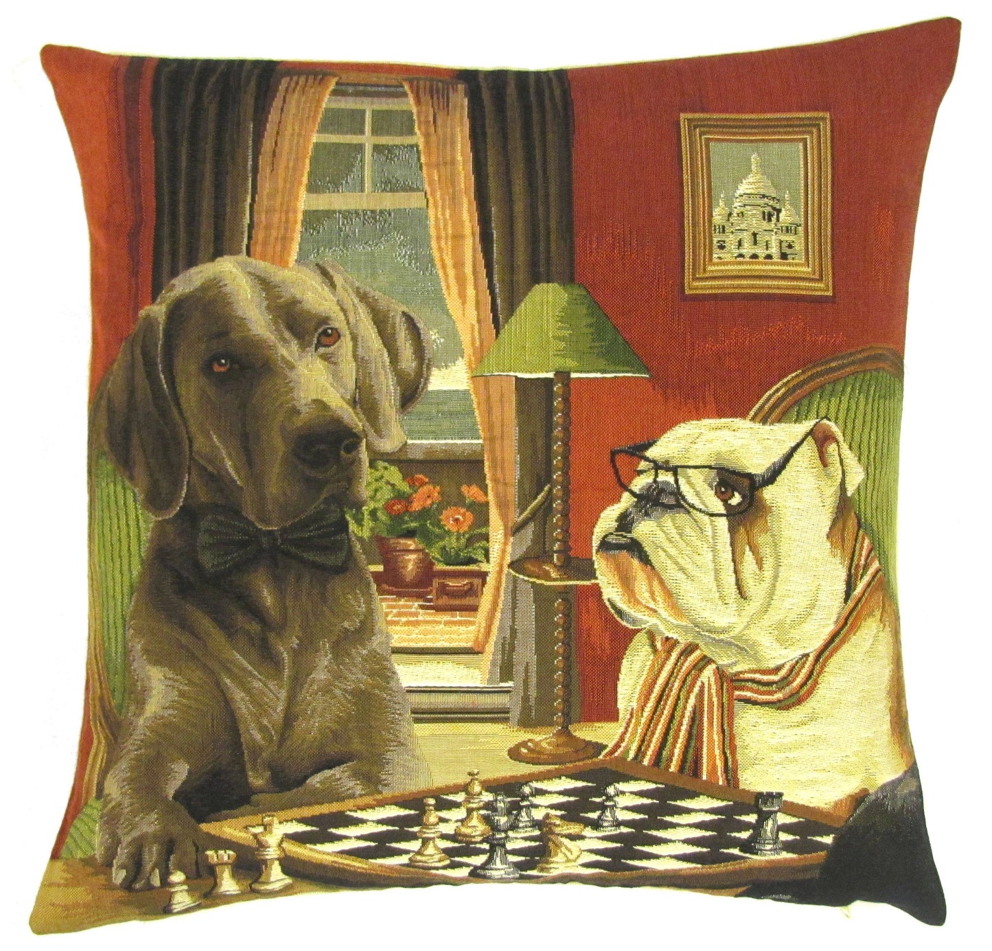 Dogs Playing Chess Cushion Cover 18"