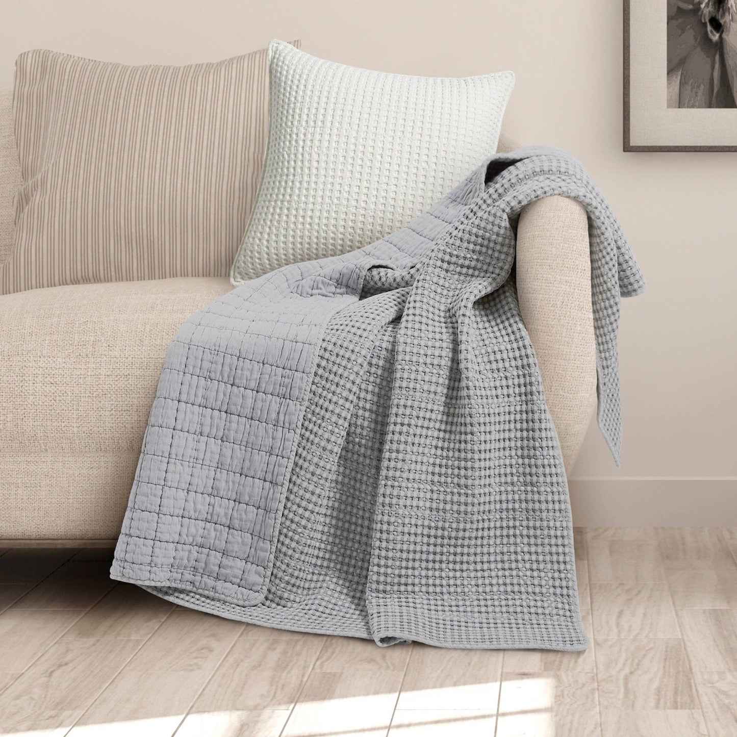 Waffle Quilted Throw Grey 50x60"