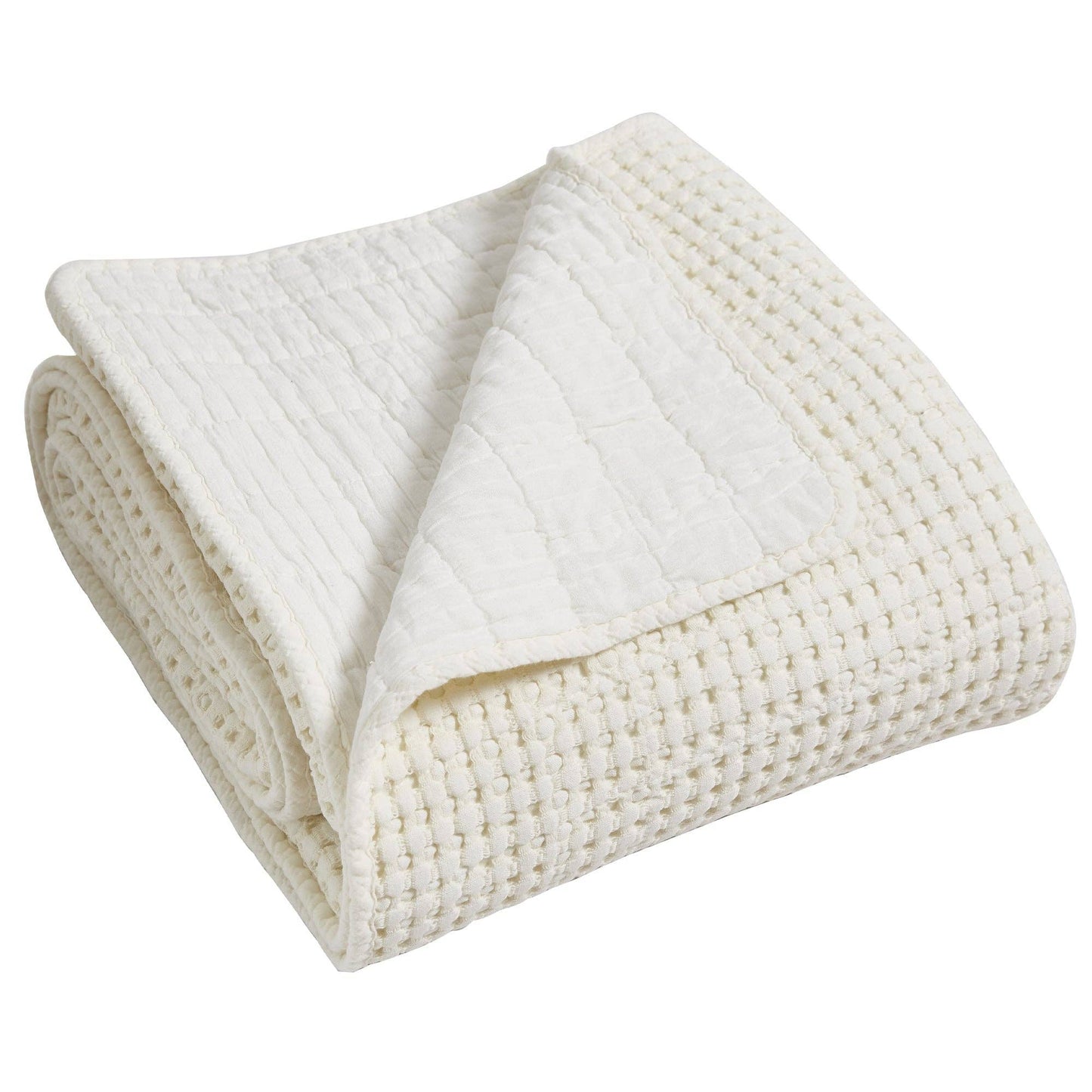 Waffle Quilted Throw Cream 50x60"