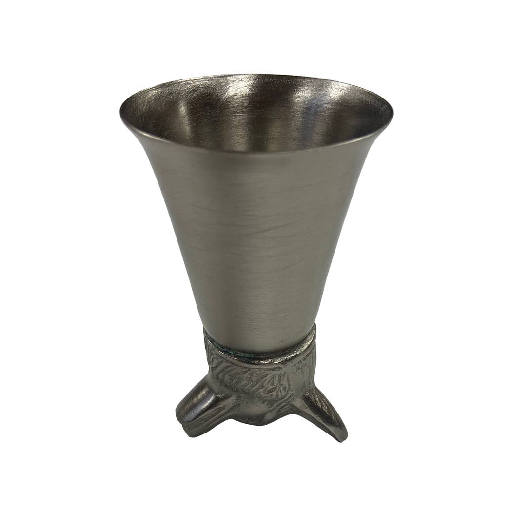 Pewter-Plated Fox Head Stirrup Cup, Jigger, Shot Glass