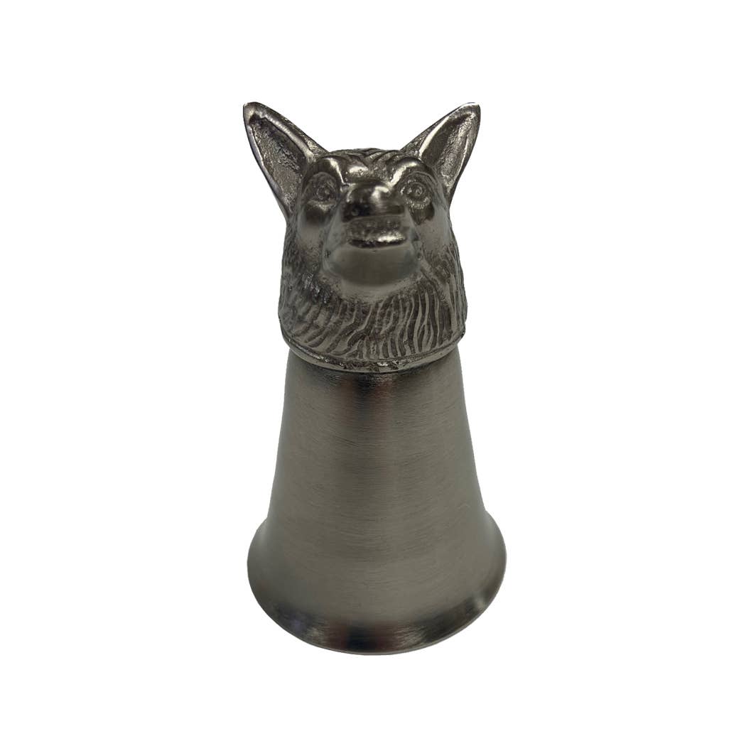 Pewter-Plated Fox Head Stirrup Cup, Jigger, Shot Glass