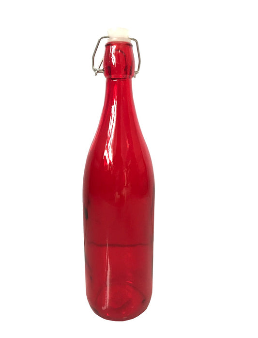 Red glass water bottle 1L