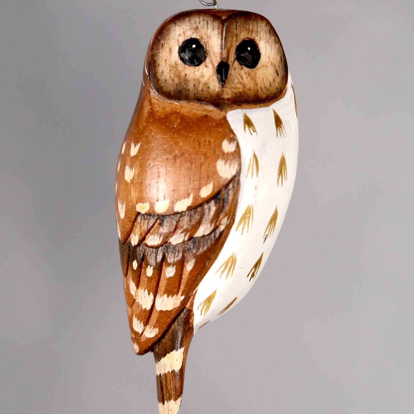 Wood Hanging Barred Owl 4.5"