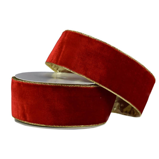 Deluxe Red Velvet Gold Back Ribbon 2.5" x 10YD