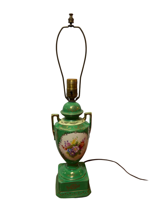Vintage green florals porcelain lamp base