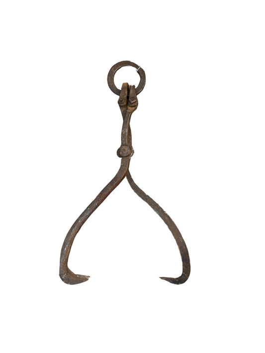 Antique iron ice - log tongs 32"