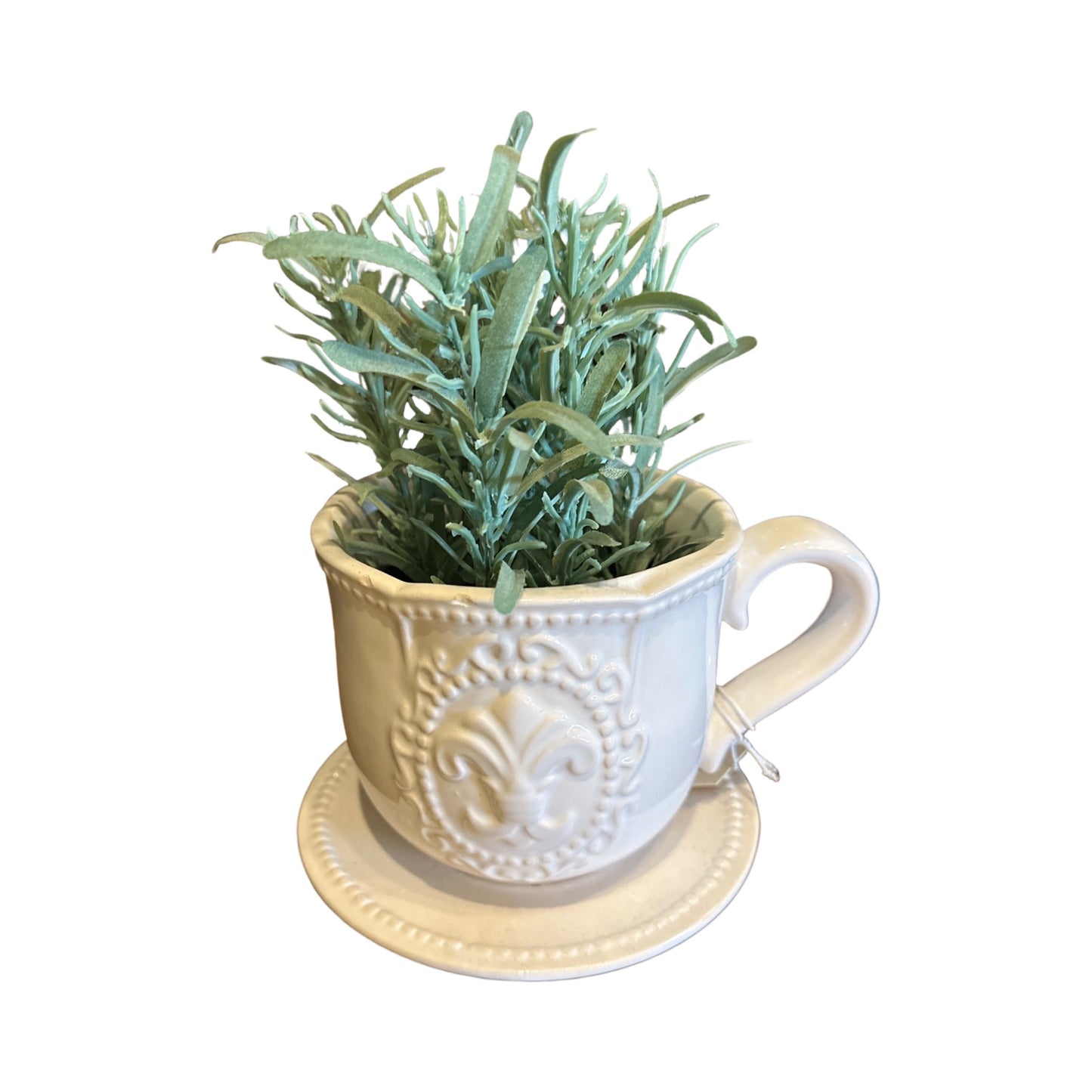 White ceramic tea cup w/plant