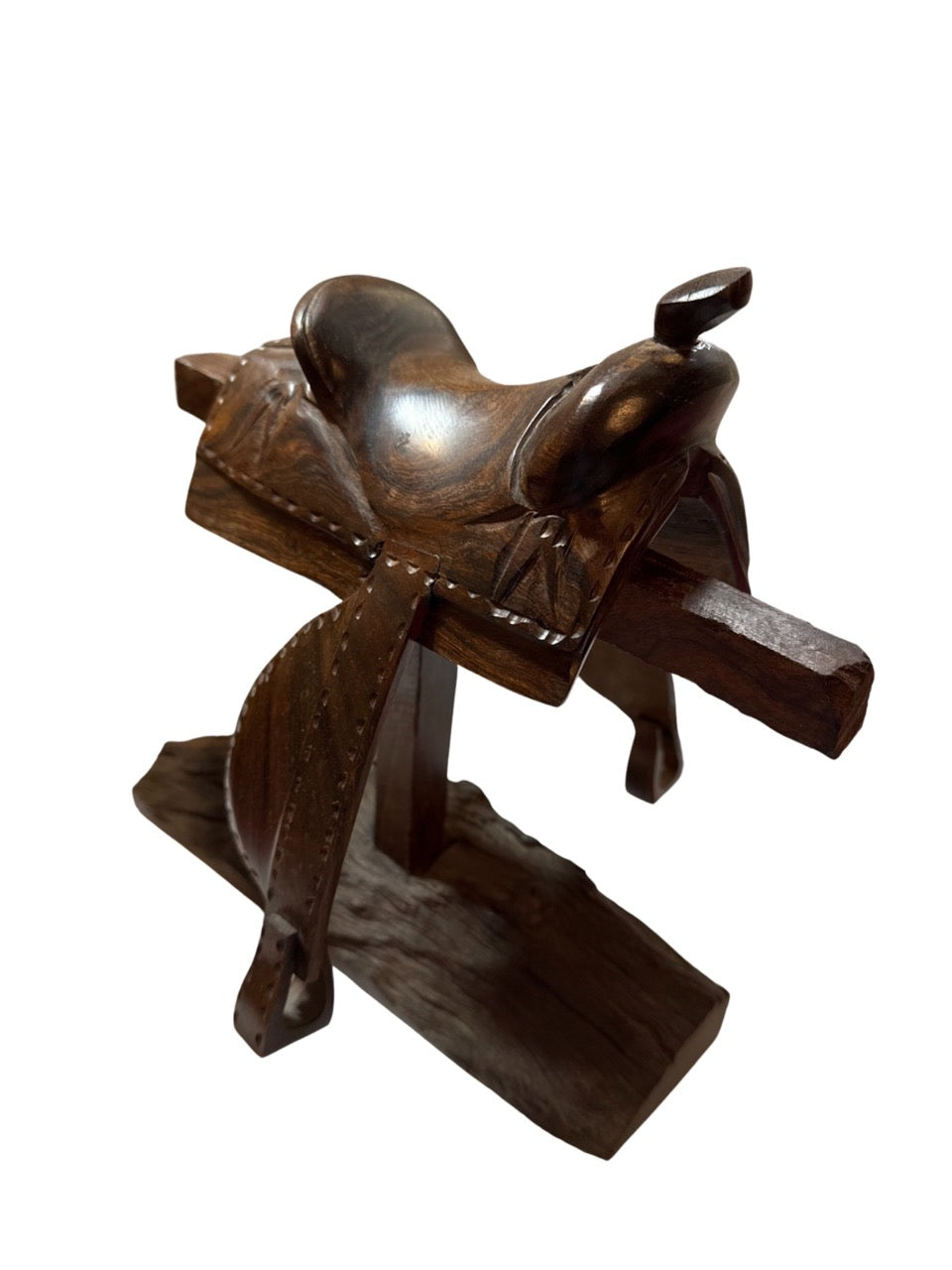 Vintage ironwood saddle carving