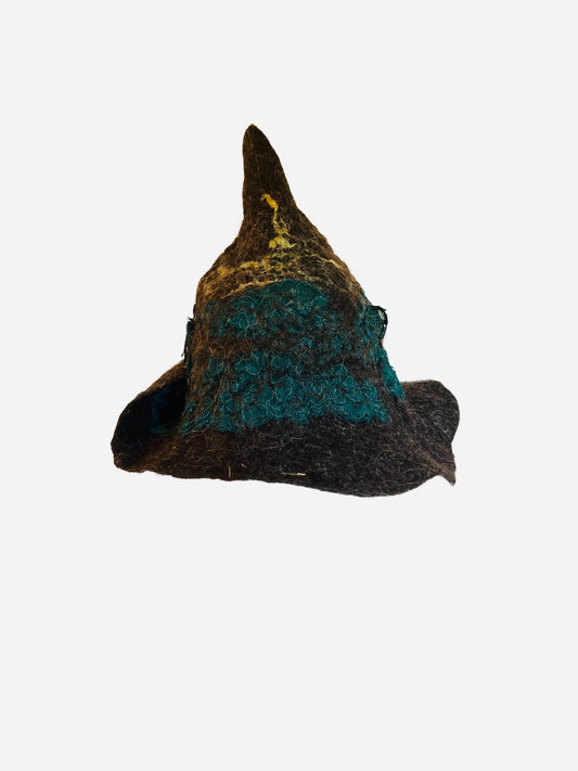 Felted Witch Hat W/green detailing