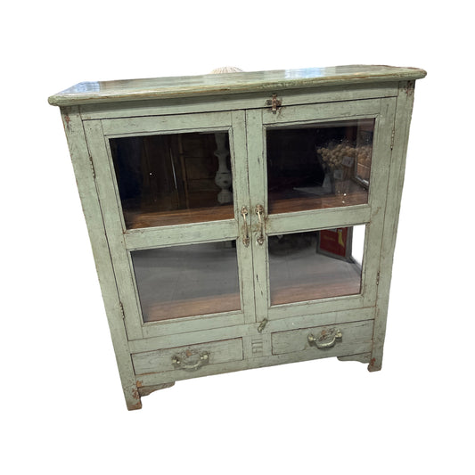 Wood cabinet w/glass green