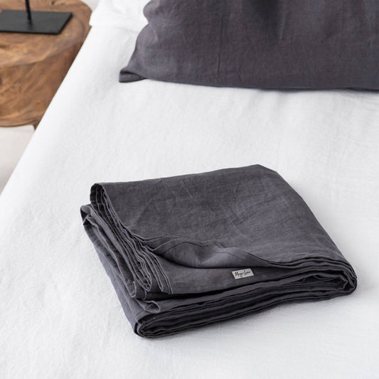 Charcoal Gray Linen Flat Sheet King+