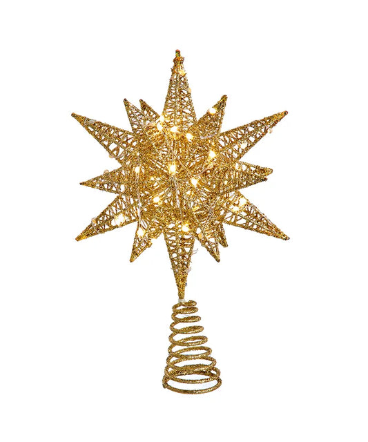 11" Prelit LED gold starburst tree topper star