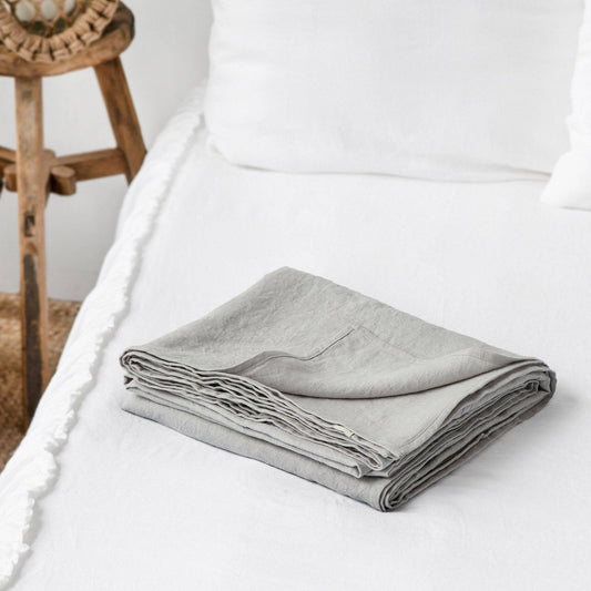 Light Gray Linen Flat Sheet King+