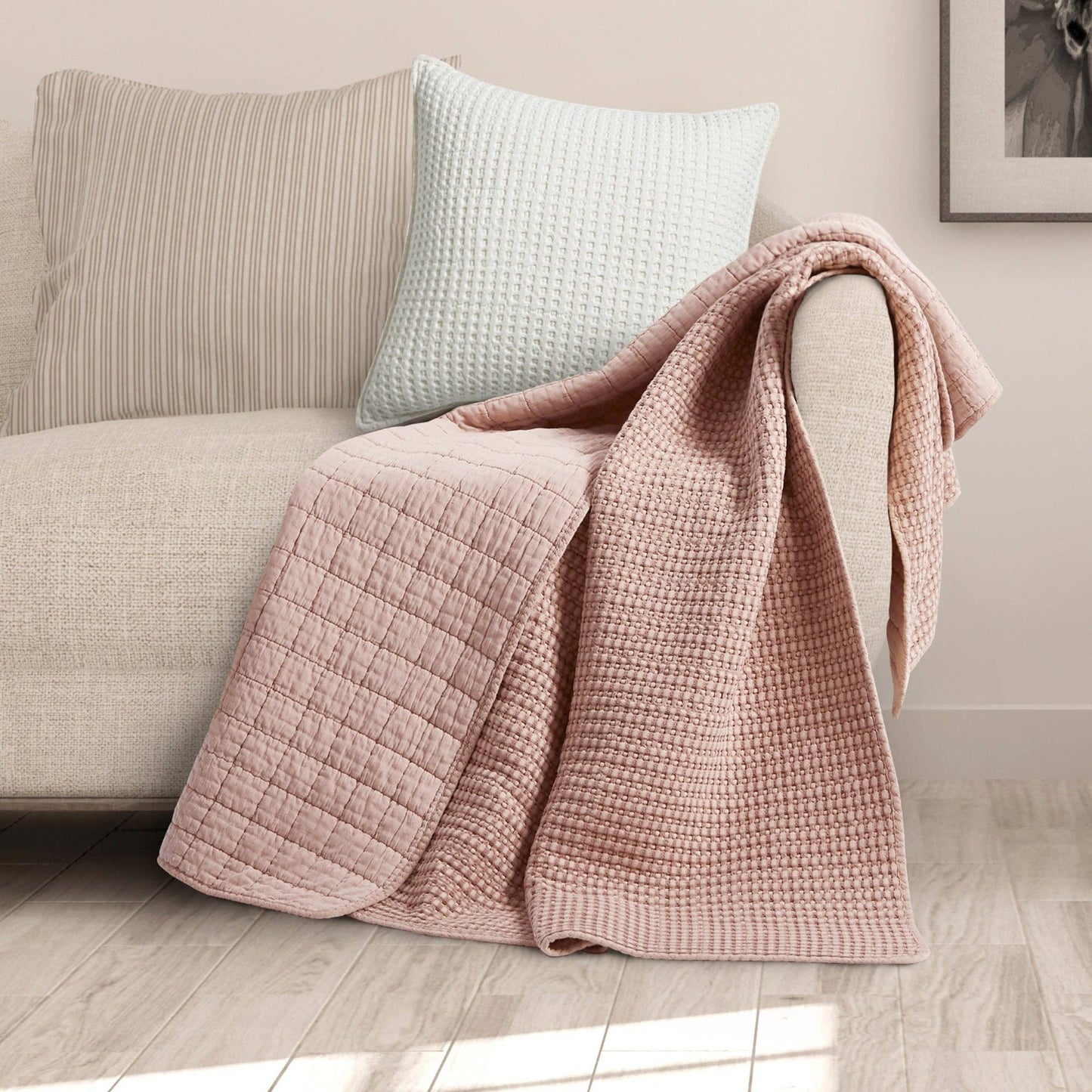 Waffle Quilted Throw Blush 50x60"