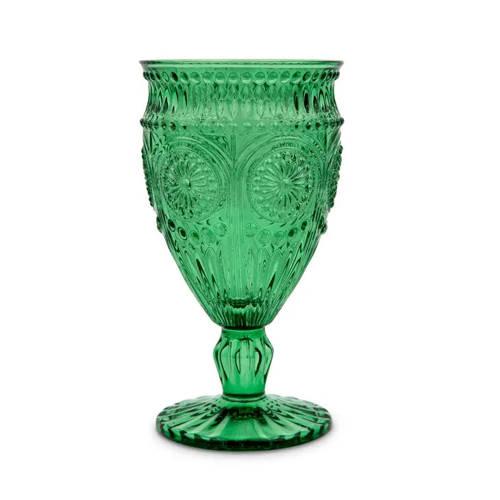 Vintage Style Pressed Glass Wine Goblet Green