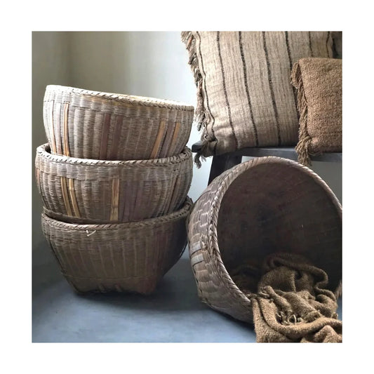 Large Antique Bamboo Rice Basket