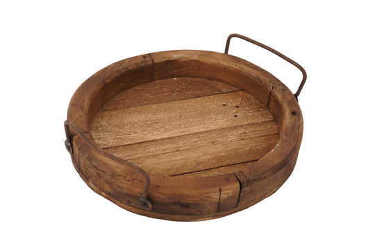 Round Farmhouse Reclaimed Wood Tray 12"