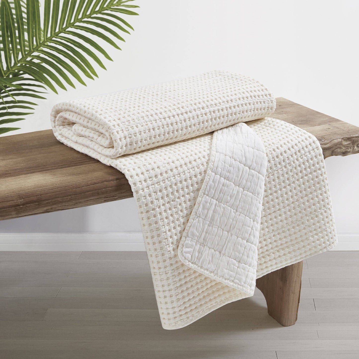 Waffle Quilted Throw Cream 50x60"