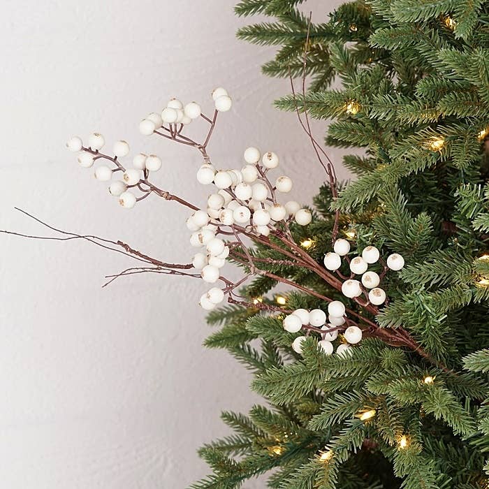 19in Pick White snowberries with wispy twigs