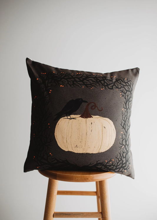Primitive Dark Crow Pumpkin Pillow 18 x 18"