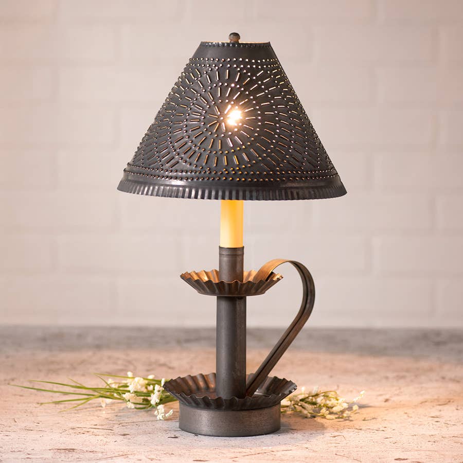 Plantation Candlestick Lamp with Chisel Shade in Kettle