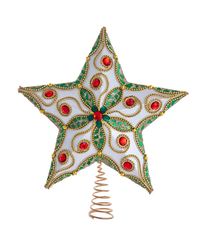 13.5" green red white tree-topper