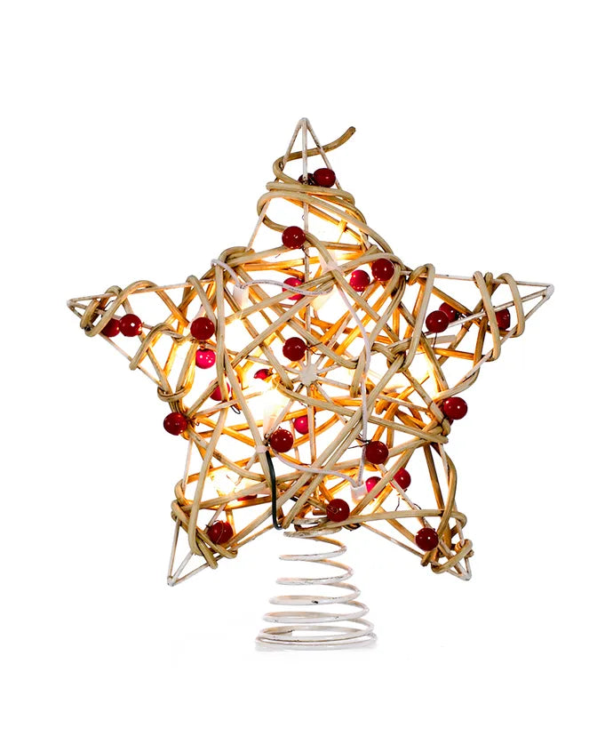 11” LED Birch Rattan tree-topper star