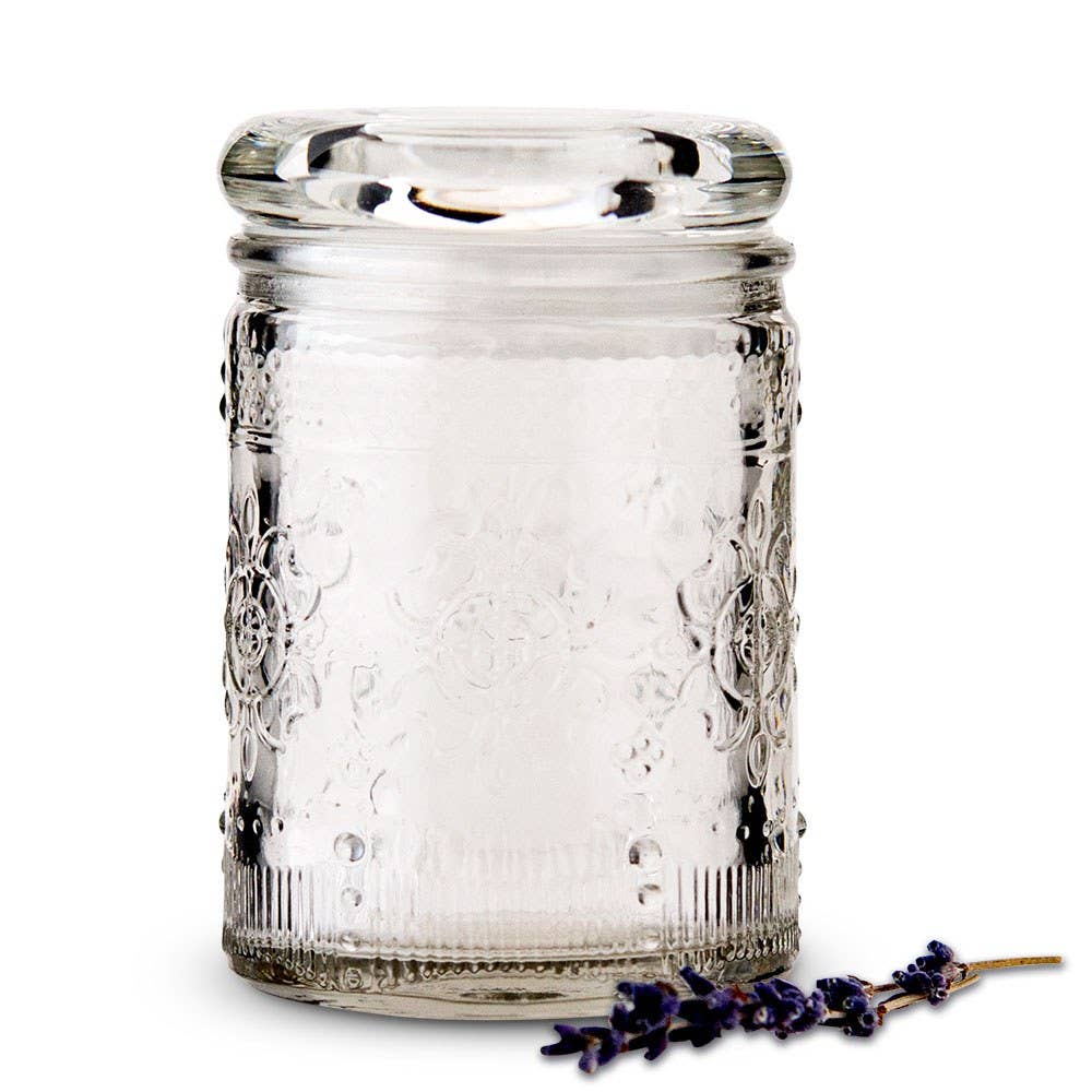 Floral Pressed Glass Mason Jar Favor with Stopper