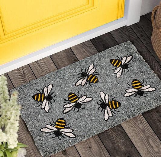 Buzzing bee doormat coco grey 18x30"