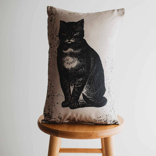 Primitive Black Cat Lumbar Pillow 12 x 18"