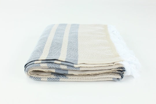 Premium Turkish towel herringbone beige & grey