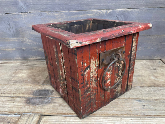 Wooden Square Planter Red