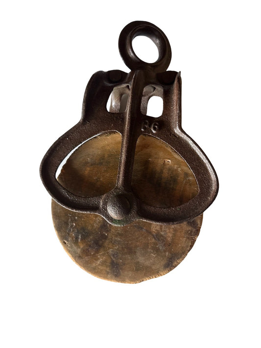 Antique cast iron / wood pulley