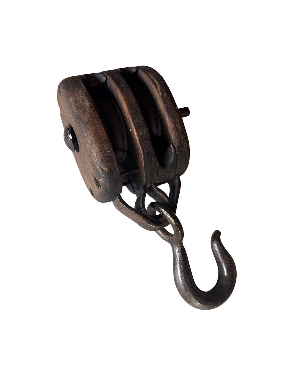 Antique double wood pulley
