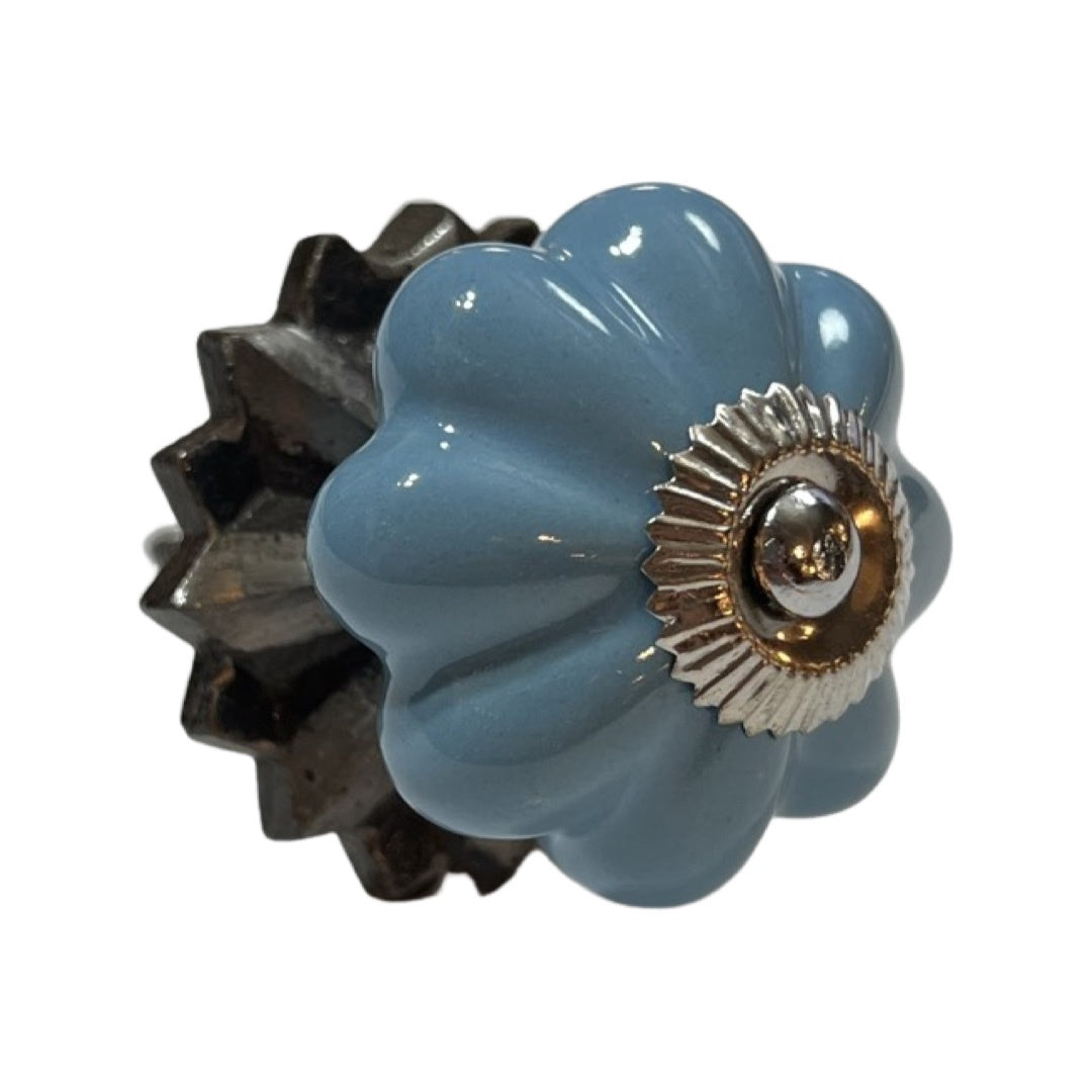 Blue ceramic pumpkin knob