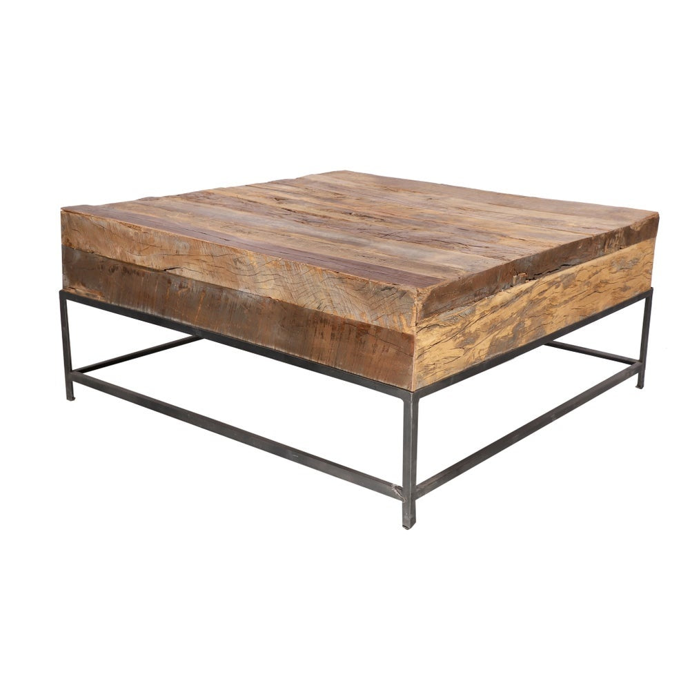 Recycled Wood Square Iron Base Coffee Table