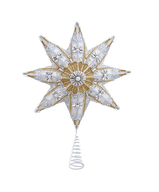 16" unlit gold and silver star treetop