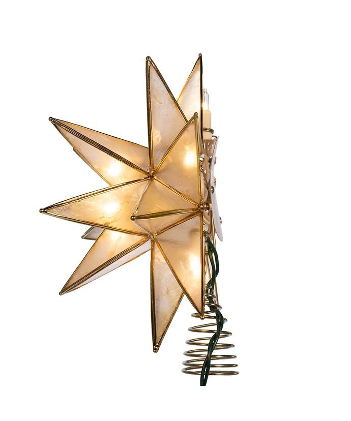 8.25" UL 10-light Capiz gold star tree-topper