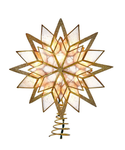 9.5" UL 10-light gold glittered Capiz star tree-topper