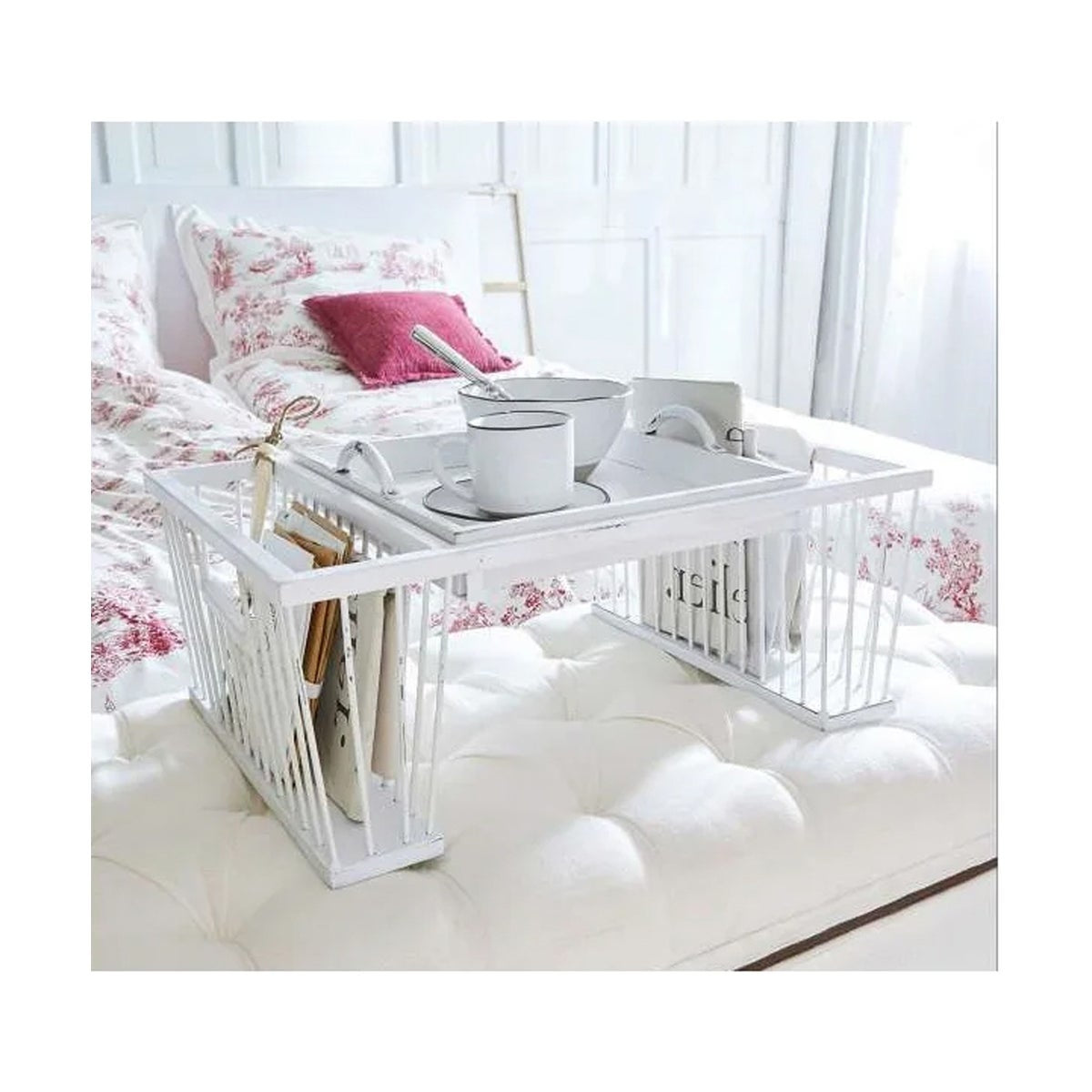 Cottage bed tray and stand iron wood white